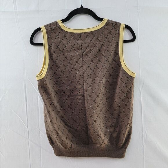 Cutter & Buck Brown Sweater Vest Sleeveless Scoop Neck Harlequin Pattern Size M - Picture 2 of 7